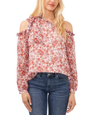 CeCe - Women's Long Sleeve Cold-Shoulder Bow Blouse