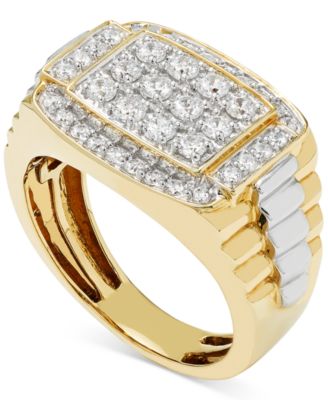 Macy's - Men's Diamond Cluster Two-Tone Ring (1 ct. t.w.) in 10k Yellow and White Gold