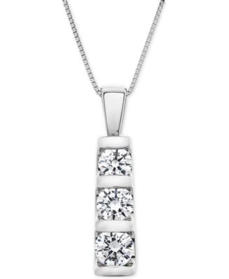 Macy's - Diamond Graduated Three-Stone Pendant Necklace (1 ct. t.w.) in 14k White Gold, 18" + 2" extender