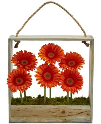 Nearly Natural - Gerber Daisy Garden Artificial Arrangement in Hanging Wood Frame