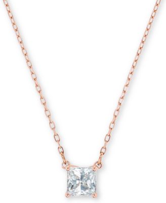 Swarovski - Cubic Zirconia Square Solitaire Pendant Necklace, 14" + 7/8" extender