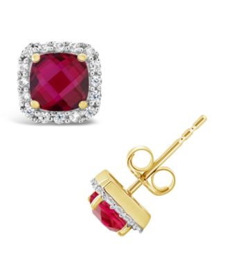 Macy's - Created Gemstone and Created White Sapphire (1/5 ct. t.w.) Halo Stud Earrings in 10k Yellow Gold