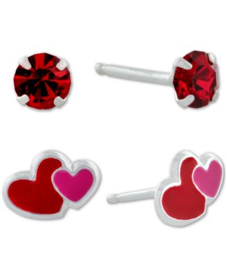 Giani Bernini - 2-Pc. Set Crystal Solitaire & Enamel Heart Stud Earrings in Sterling Silver