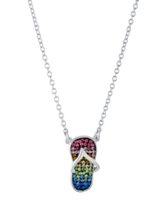 Macy's - Crystal Flip Flop Pendant 16+2" Extender Chain In Fine Silver Plated