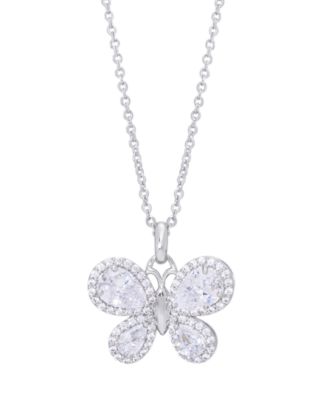 Macy's - Cubic Zirconia Butterfly Pendant 18" Necklace in Fine Silver Plate