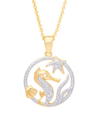 Macy's - Diamond Accent Seahorse Medallion Pendant 18" Necklace in Fine Gold Plate