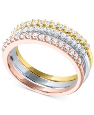 Forever Grown Diamonds - 3-Pc. Set Lab-Created Diamond Stacking Rings (1/2 ct. t.w.) in Sterling Silver, 14k Gold-Plated Sterling Silver, & 14k Rose Gold-Plated Sterling Silver