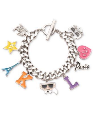 Karl Lagerfeld Paris - Silver-Tone Pav&eacute; Mixed Multicolor Charm Bracelet