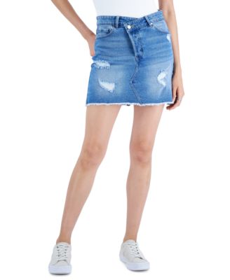 Tinseltown - Juniors' Crossover-Waist Denim Skirt
