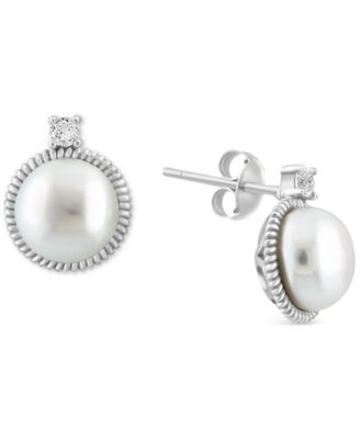 EFFY Collection - Cultured Freshwater Pearl (9 mm) & White Topaz (1/20 ct. t.w.) Stud Earrings in Sterling Silver