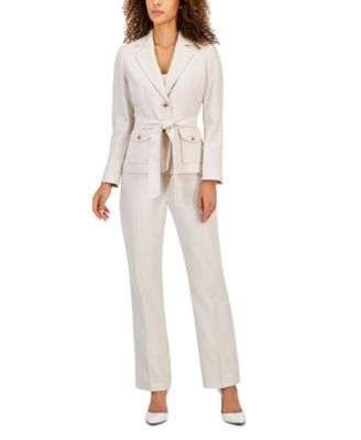 Le Suit - Women's Belted Safari Jacket Pantsuit, Regular & Petite Sizes