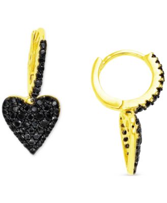 Macy's - Black Spinel Heart Dangle Hoop Earrings (3/4 ct. t.w.) in 14k Gold-Plated Sterling Silver