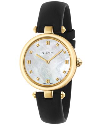 Gucci - Women's Swiss Diamantissima Black Leather Strap Watch 32mm YA141404