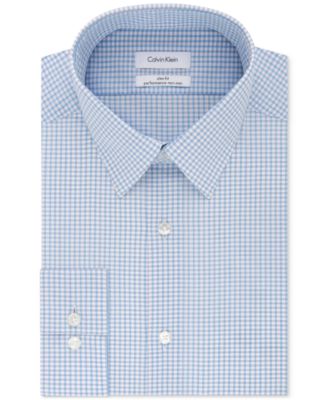 Calvin Klein - Men's STEEL Slim-Fit Non-Iron Performance Stretch Blue Check Dress Shirt