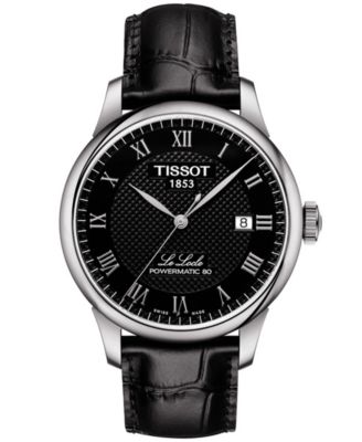 Tissot - Men's Swiss Automatic T-Classic Le Locle Powermatic 80 Black Leather Strap Watch 39.3mm