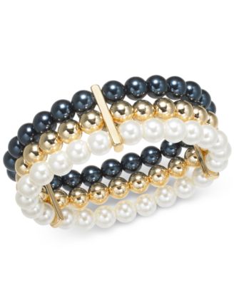 Charter Club - Multi-Imitation Pearl Triple-Row Stretch Bracelet