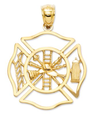 Macy's - 14k Gold Charm, Fireman Shield Charm