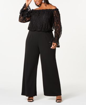 Adrianna Papell - Plus Size Off-The-Shoulder Lace Jumpsuit