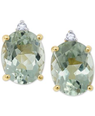 Macy's - Green Quartz (4-1/2 ct. t.w.) & Diamond Accent Stud Earrings in 14k Gold