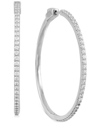 Macy's - Diamond Medium Skinny Hoop Earrings (1 ct. t.w.) in Sterling Silver