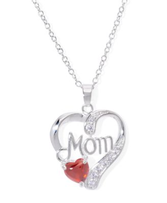 Macy's - Simulated Blue Topaz Birthstone Mom Heart Pendant 18" Necklace in Fine Silver Plate