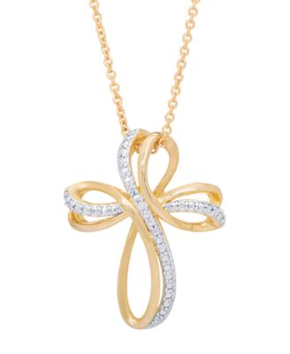 Macy's - Two Tone Diamond Accent Ribbon Cross Pendant 18" Necklace
