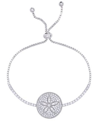 Macy's - Cubic Zirconia Sand Dollar Adjustable Bolo Bracelet in Fine Silver Plate