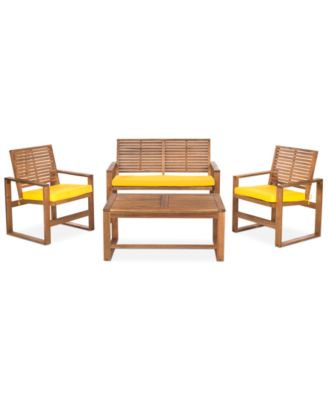 Safavieh - 4 Piece Outdoor Wood Set, Direct Ship
