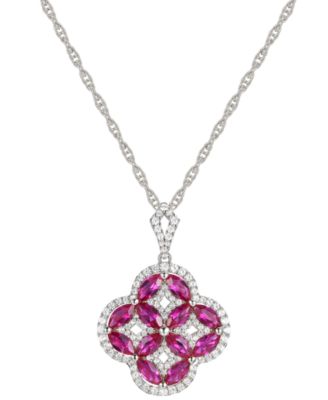Macy's - Lab-Created Emerald (1-1/2 ct. t.w.) & Lab-Created White Sapphire (3/8 ct. t.w.) Quatrefoil 18" Pendant Necklace in Sterling Silver (Also in Lab-Created Ruby & Lab-Created Sapphire)