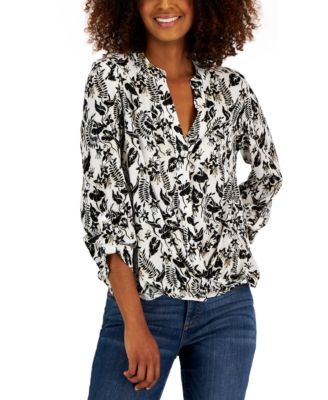 INC International Concepts - Women's Botanical-Print Button-Up Long-Sleeve Shirt