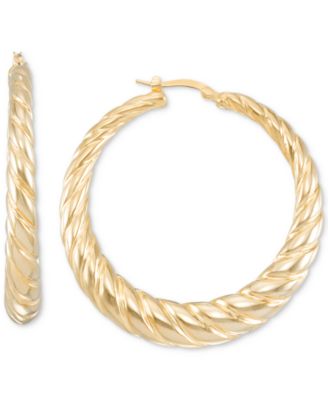 Macy's - Graduated Textured Medium Hoop Earrings in 14k Gold-Plated Sterling Silver, 40mm