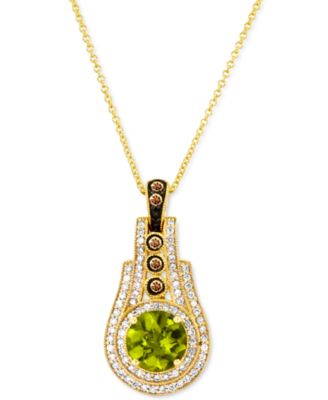 Le Vian - Green Apple Peridot (1-7/8 ct. t.w.) & Diamond (1/2 ct. t.w.)  Halo 18" Pendant Necklace in 14k Gold