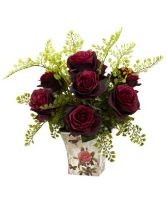 Nearly Natural - Rose and Maiden Hair w/Floral Planter