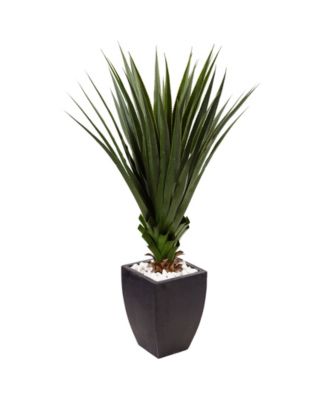 Nearly Natural - 4.5' Spiked Agave Indoor/Outdoor Artificial Plant in Black Planter